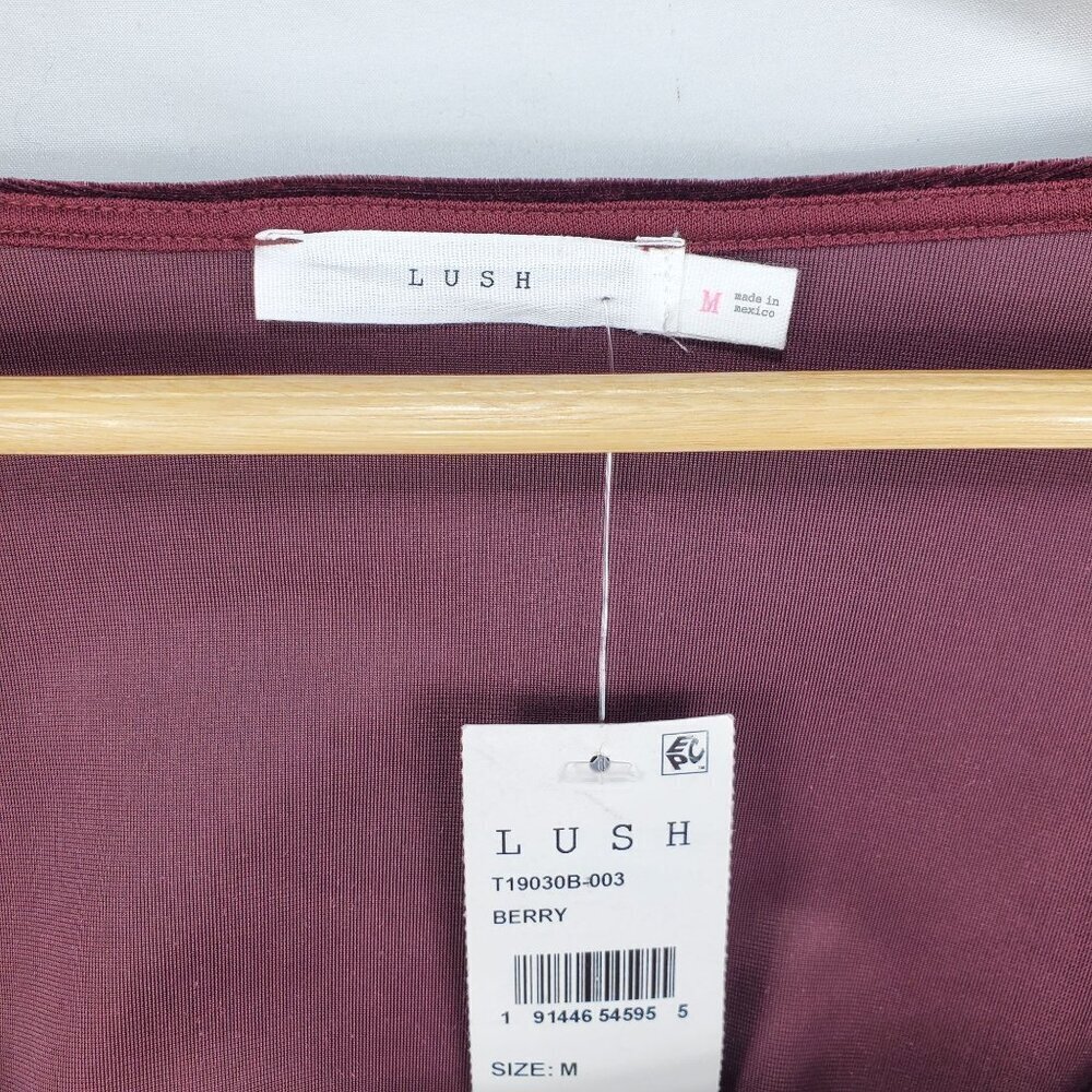 Lush Women's Berry Purple Cropped Blouse Top Long Sleeve Square Neck Size Medium - Picture 6 of 9